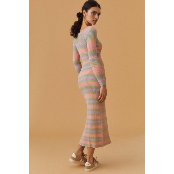 NWT Anthropologie Sweater Dress L Maxi Rainbow - Picture 4 of 11